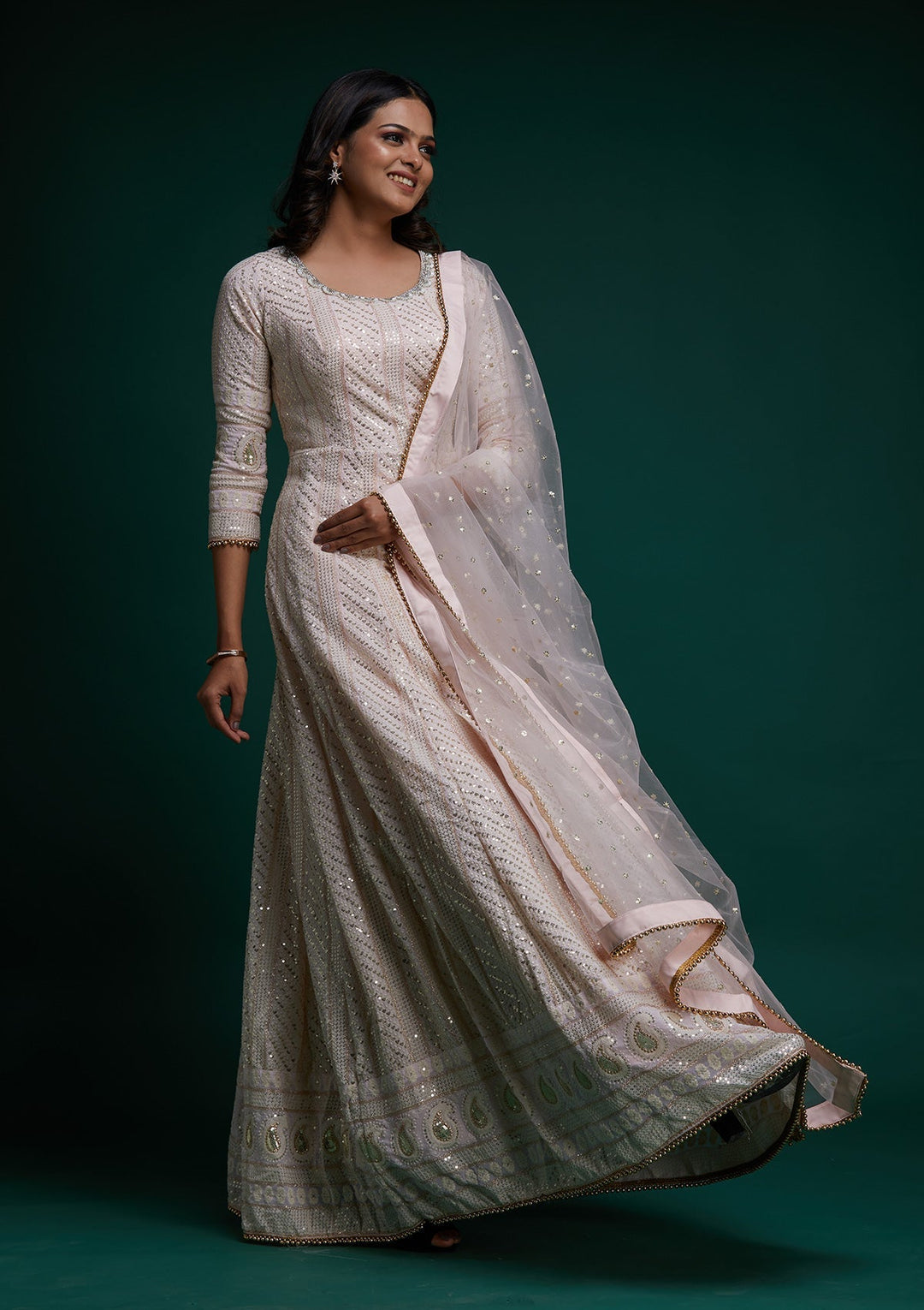 Baby Pink Chikankari Georgette Designer Anarkali Suit - Koskii