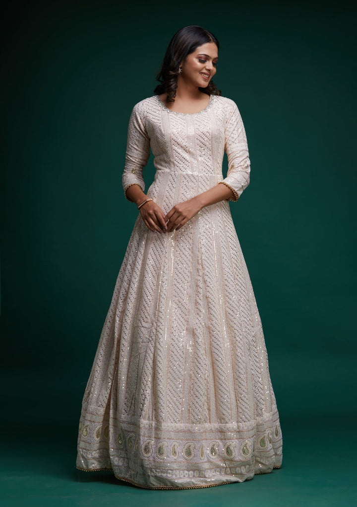 Baby Pink Chikankari Georgette Designer Anarkali Suit - Koskii