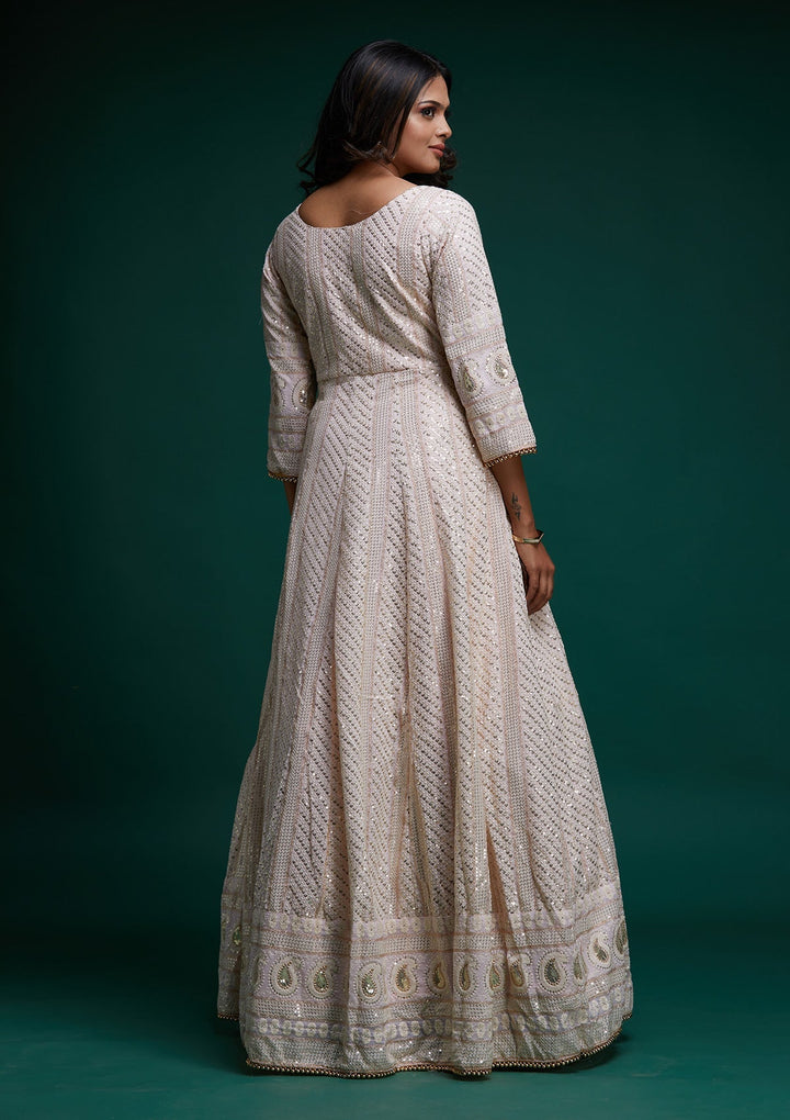 Baby Pink Chikankari Georgette Designer Anarkali Suit - Koskii