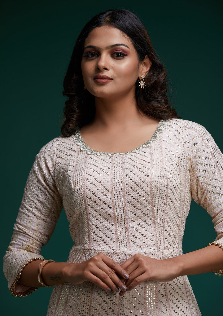 Baby Pink Chikankari Georgette Designer Anarkali Suit - Koskii