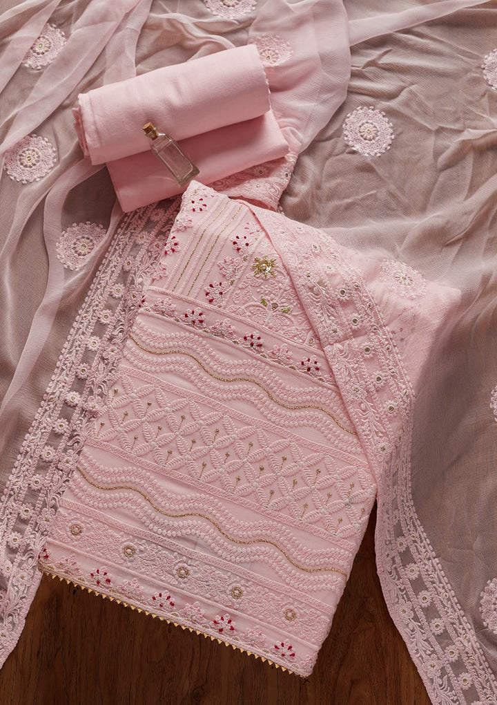 Baby Pink Chikankari Georgette Designer Unstitched Salwar Suit - koskii
