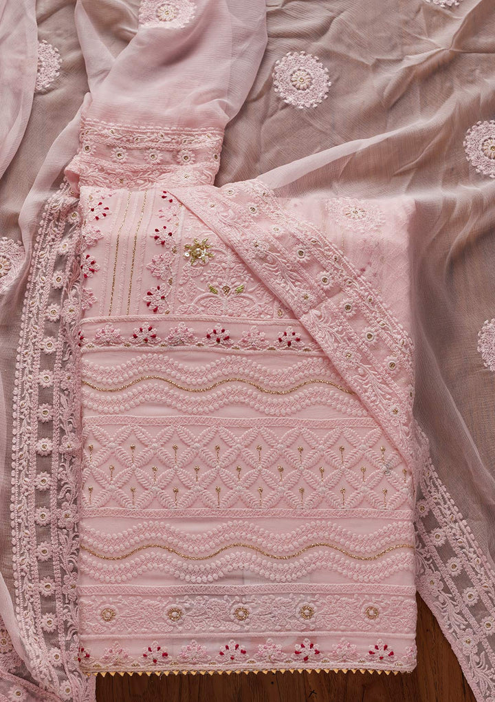 Baby Pink Chikankari Georgette Designer Unstitched Salwar Suit - koskii