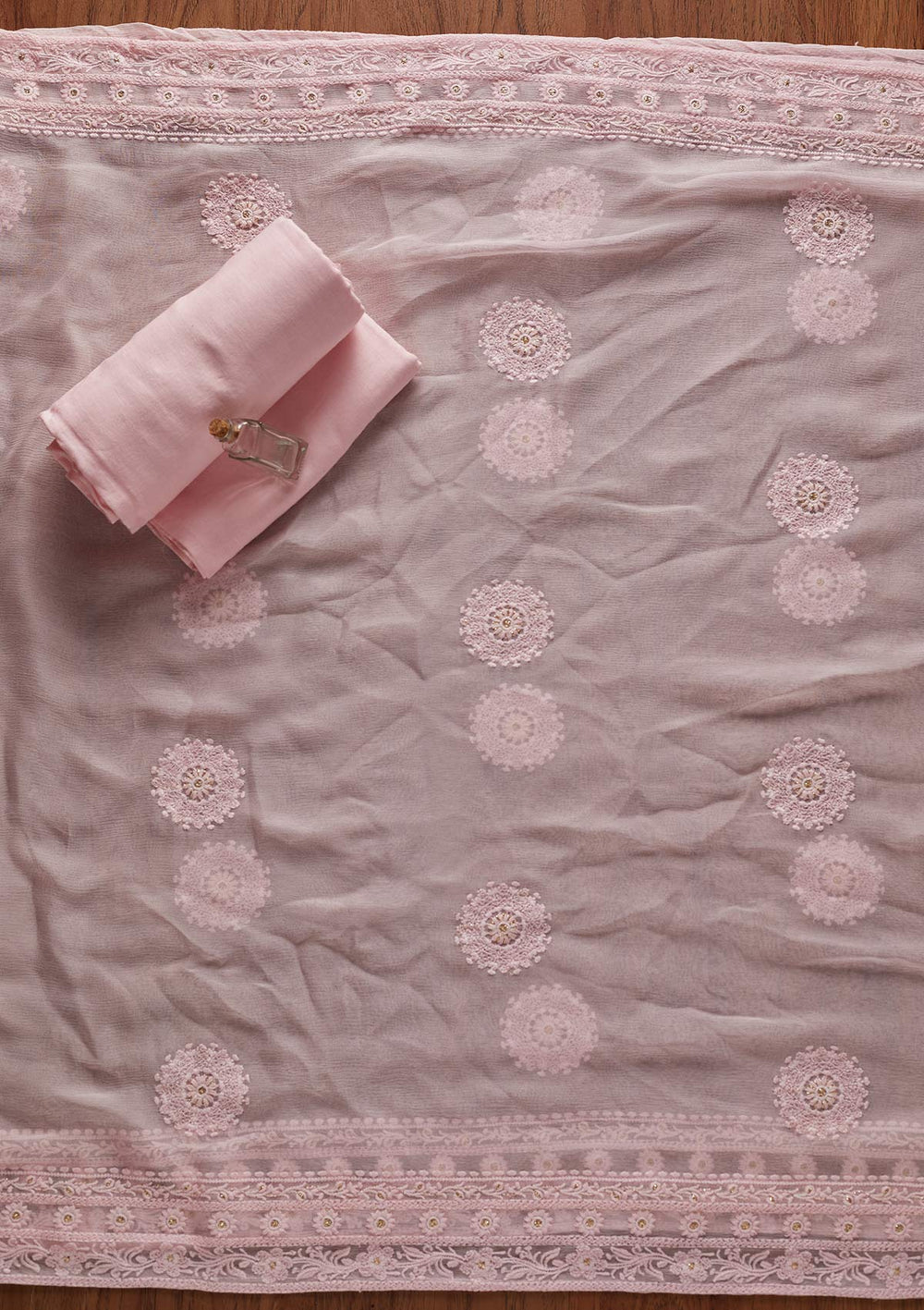 Baby Pink Chikankari Georgette Designer Unstitched Salwar Suit - koskii