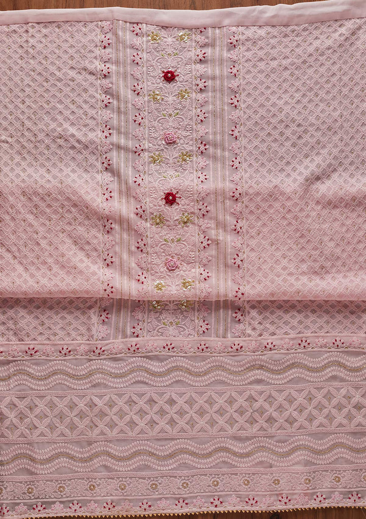 Baby Pink Chikankari Georgette Designer Unstitched Salwar Suit - koskii