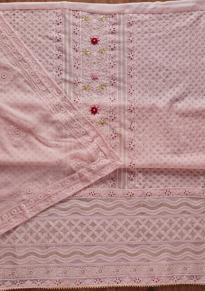 Baby Pink Chikankari Georgette Designer Unstitched Salwar Suit - koskii