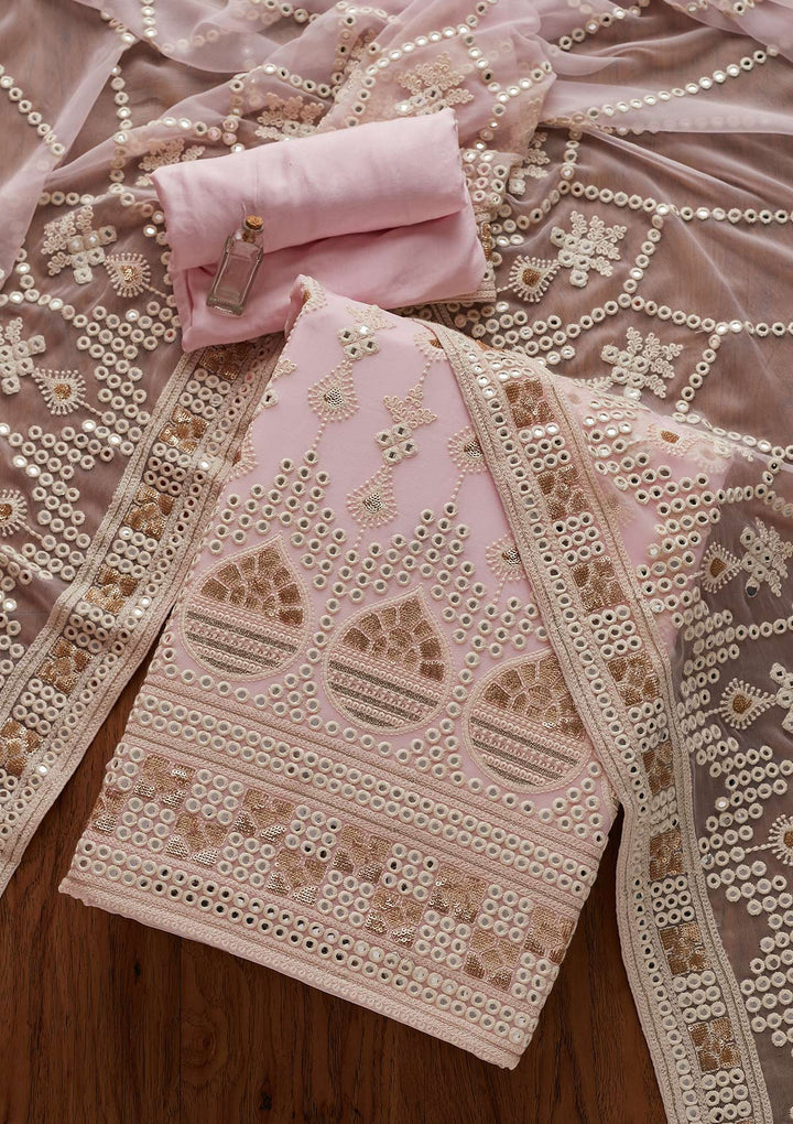 Baby Pink Chikankari Georgette Designer Unstitched Salwar Suit - Koskii