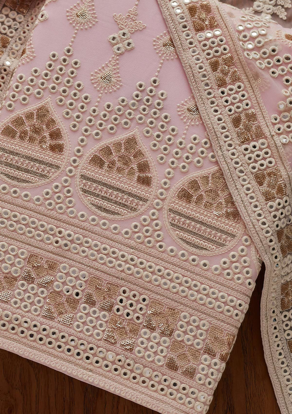 Baby Pink Chikankari Georgette Designer Unstitched Salwar Suit - Koskii