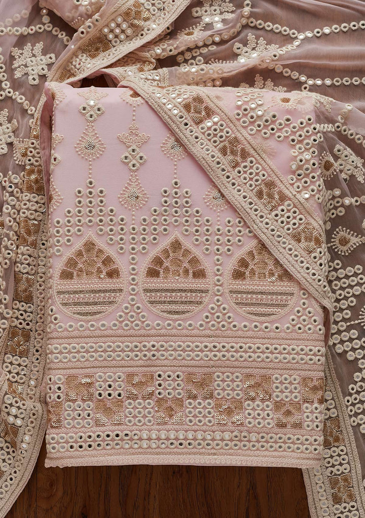 Baby Pink Chikankari Georgette Designer Unstitched Salwar Suit - Koskii