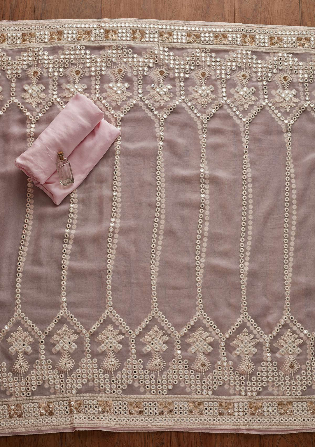 Baby Pink Chikankari Georgette Designer Unstitched Salwar Suit - Koskii