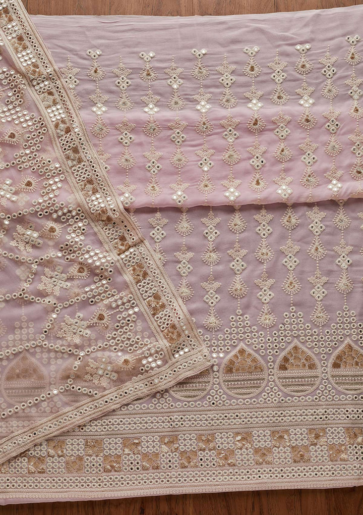 Baby Pink Chikankari Georgette Designer Unstitched Salwar Suit - Koskii