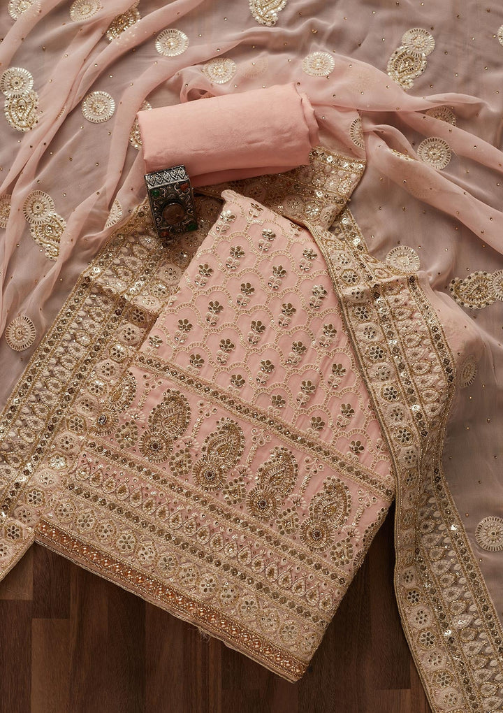 Baby Pink Cutdana Georgette Designer Unstitched Salwar Suit - Koskii