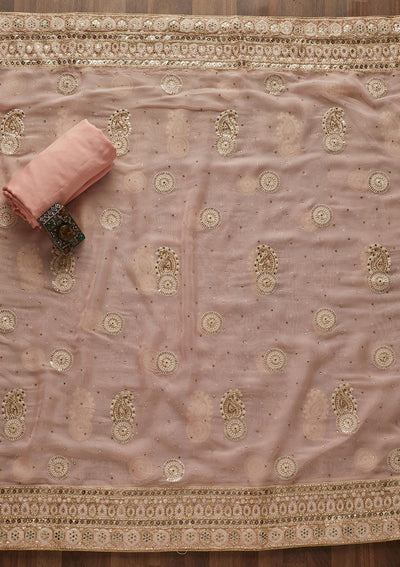 Baby Pink Cutdana Georgette Designer Unstitched Salwar Suit - Koskii