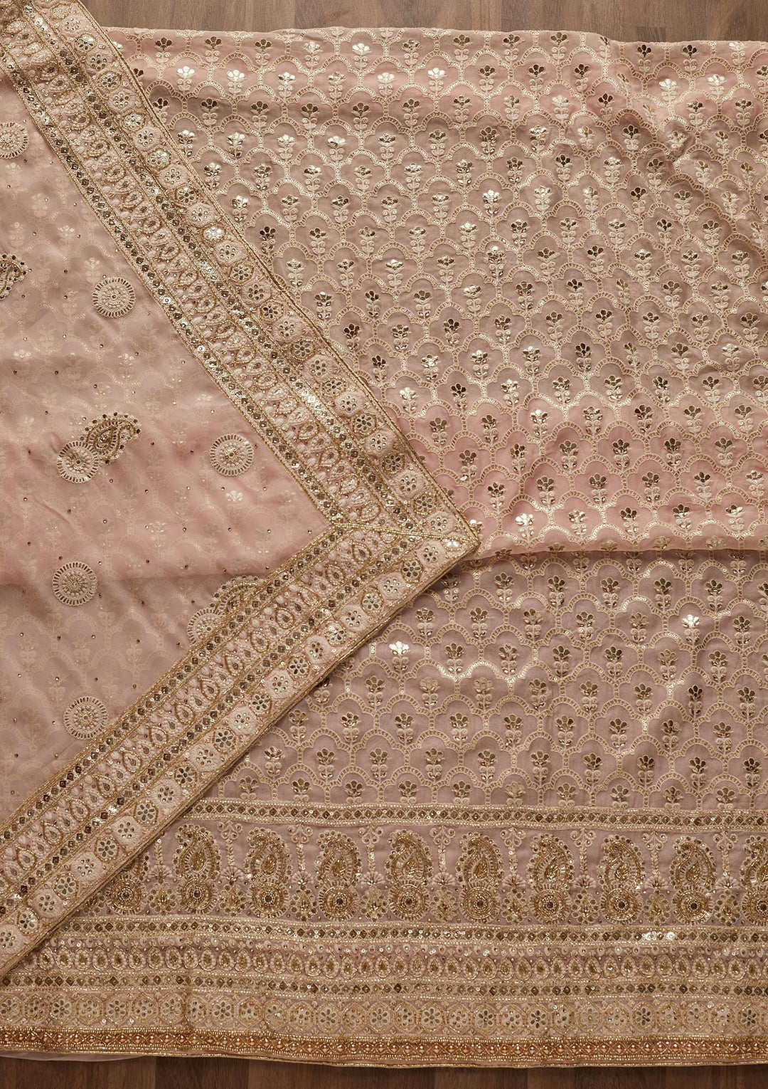 Baby Pink Cutdana Georgette Designer Unstitched Salwar Suit - Koskii