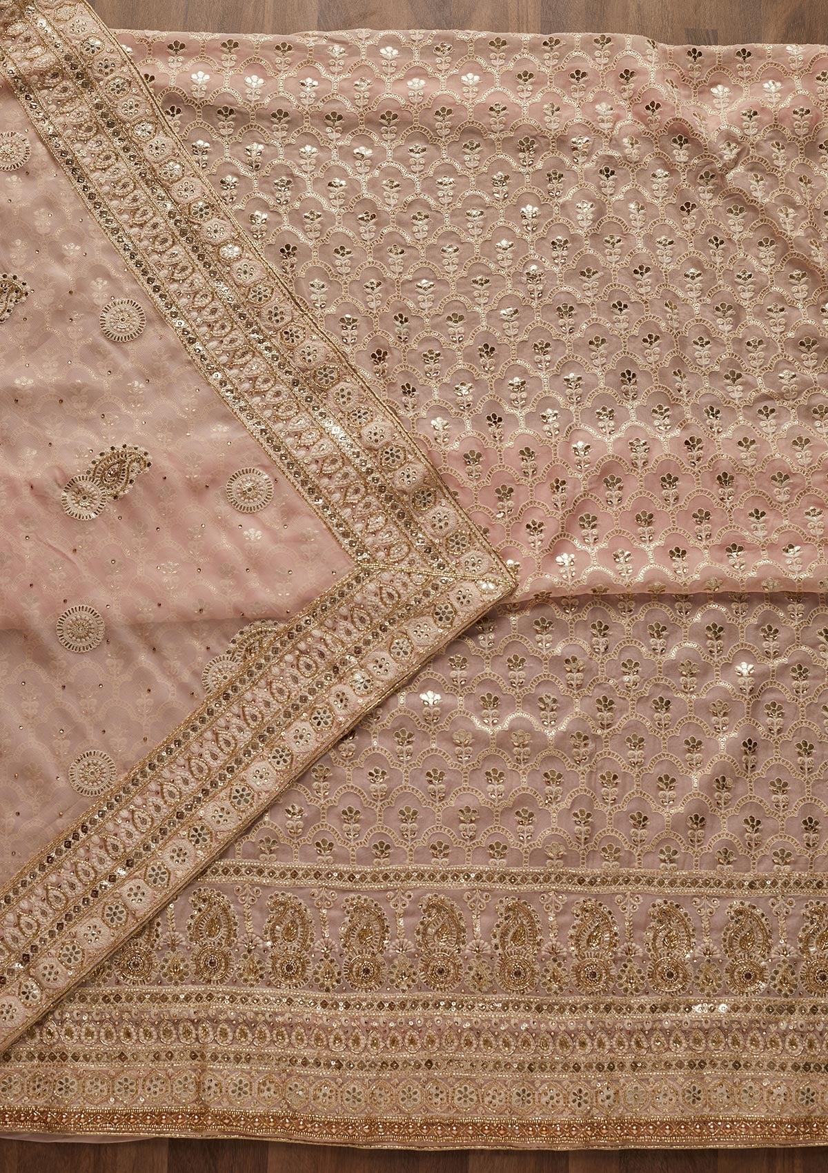 Baby Pink Cutdana Georgette Designer Unstitched Salwar Suit - Koskii