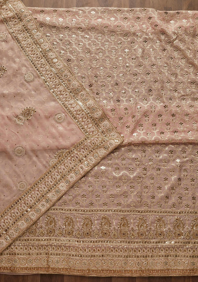 Baby Pink Cutdana Georgette Designer Unstitched Salwar Suit - Koskii