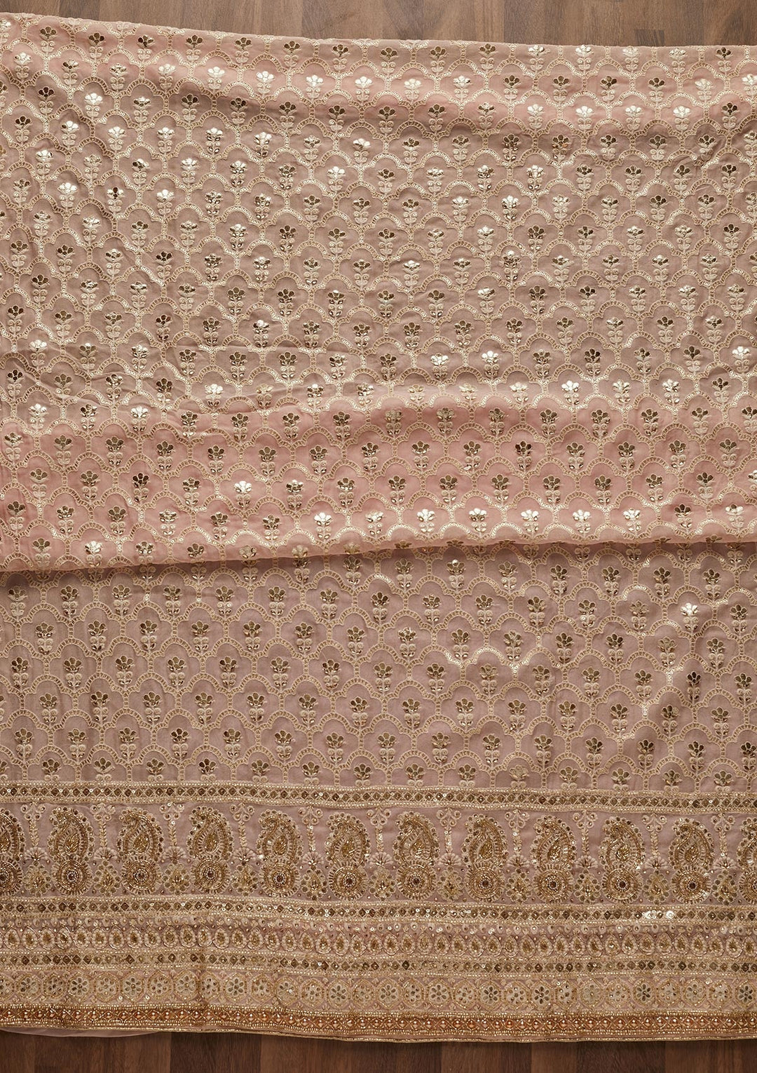 Baby Pink Cutdana Georgette Designer Unstitched Salwar Suit - Koskii