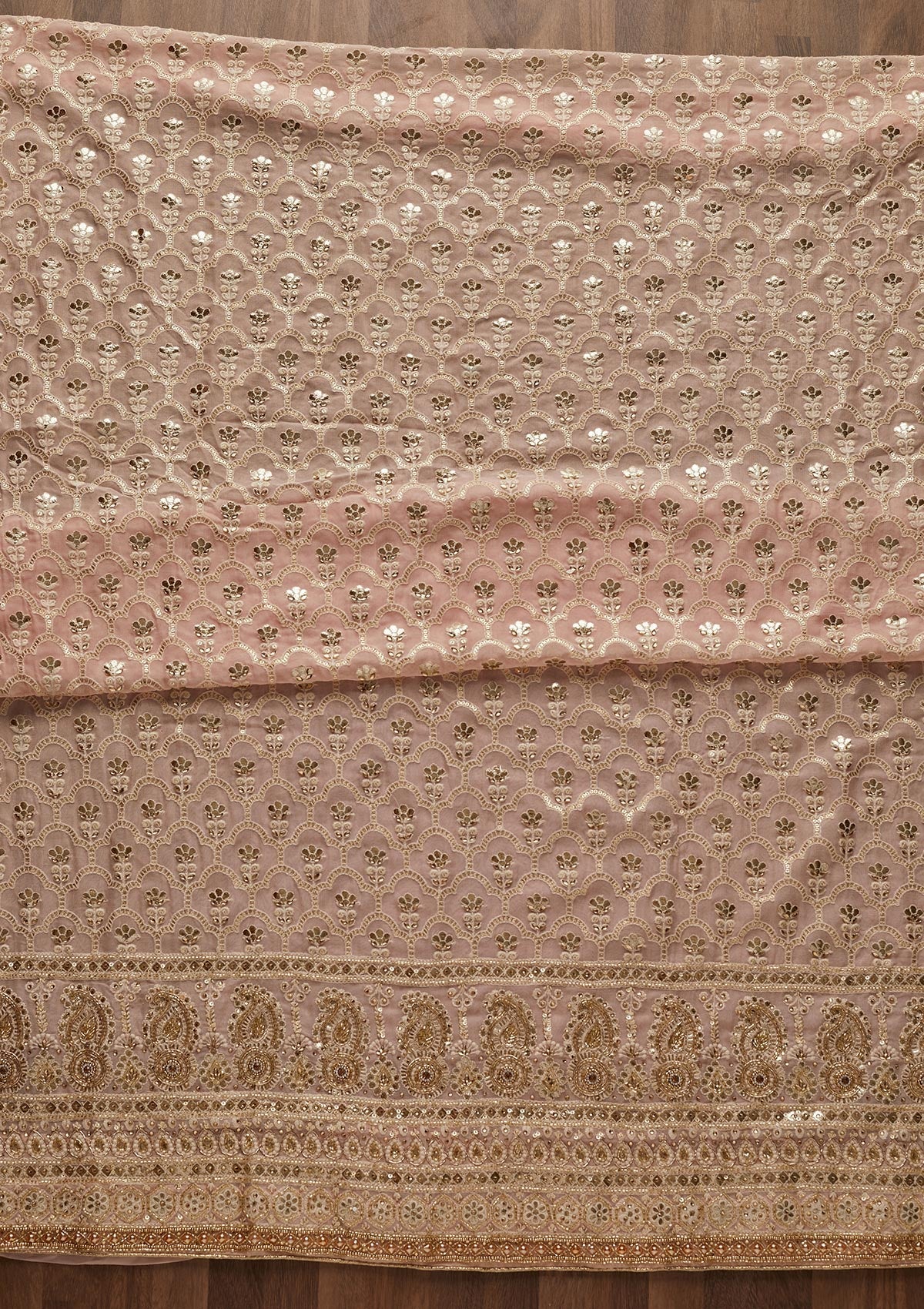 Baby Pink Cutdana Georgette Designer Unstitched Salwar Suit - Koskii