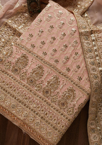 Baby Pink Cutdana Georgette Designer Unstitched Salwar Suit - Koskii
