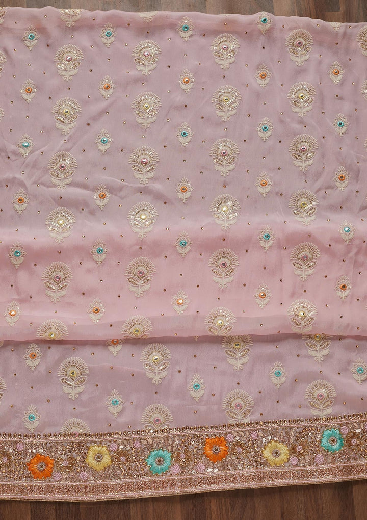 Baby Pink Cutdana Georgette Unstitched Salwar Suit - Koskii