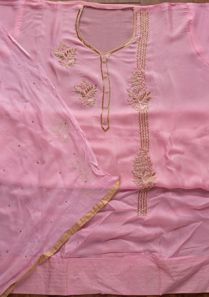 Baby Pink Cutdana Semi Crepe Designer Unstitched Salwar Suit - koskii