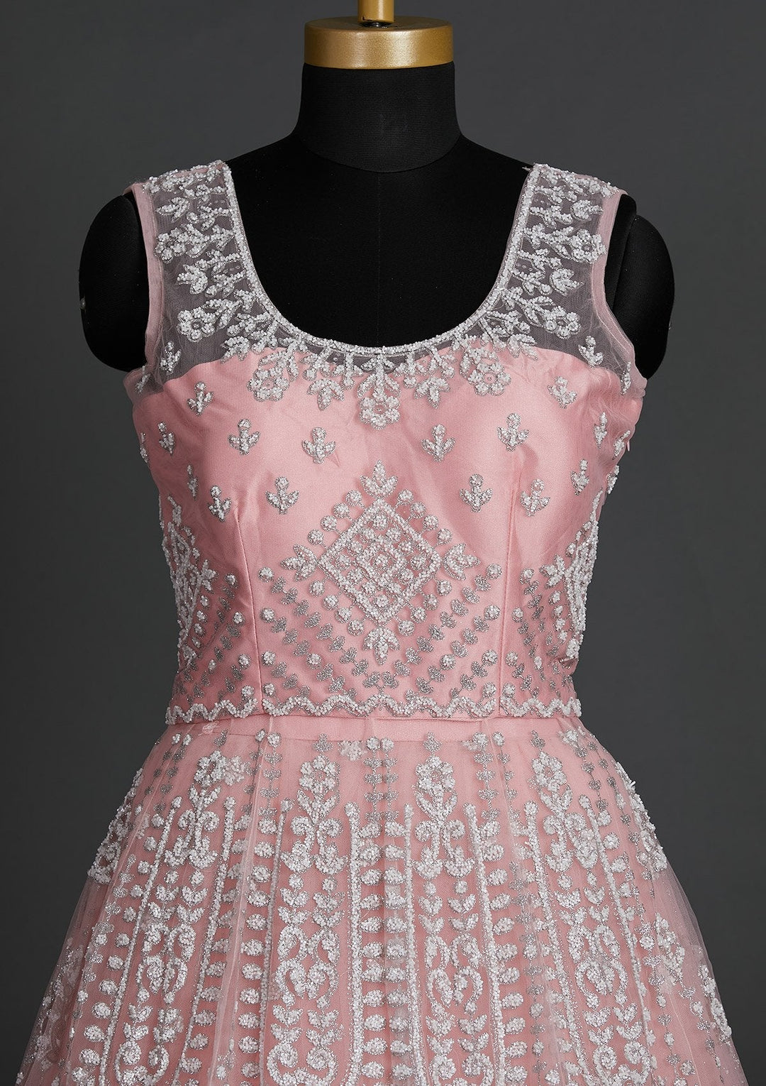Baby Pink Glitter Net Designer Lehenga - Koskii