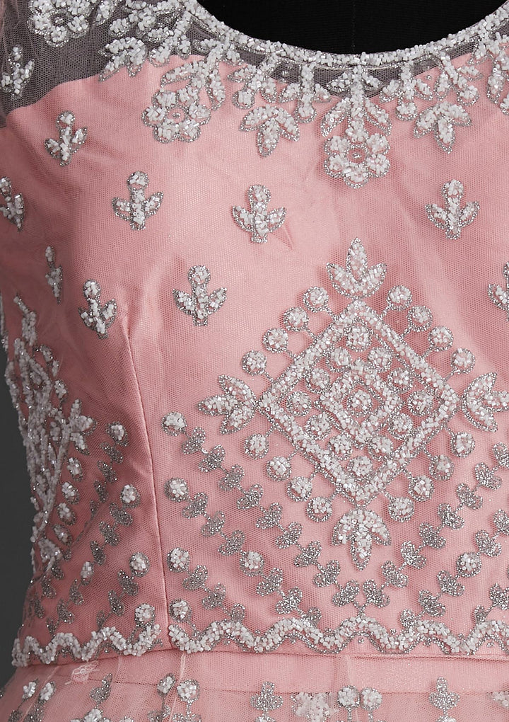 Baby Pink Glitter Net Designer Lehenga - Koskii