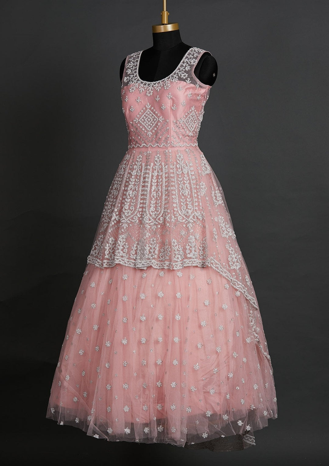 Baby Pink Glitter Net Designer Lehenga - Koskii