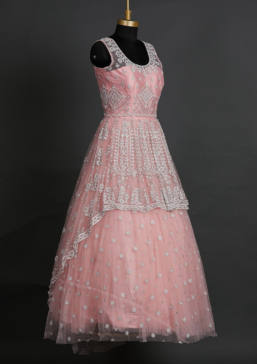 Baby Pink Glitter Net Designer Lehenga - Koskii