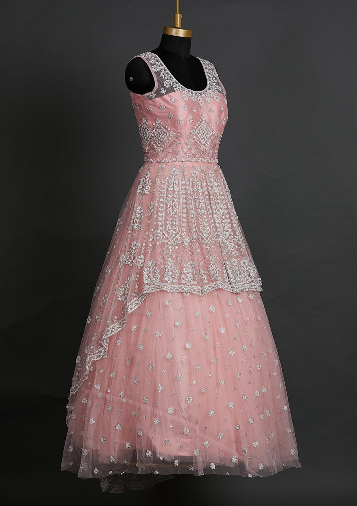 Baby Pink Glitter Net Designer Lehenga - Koskii