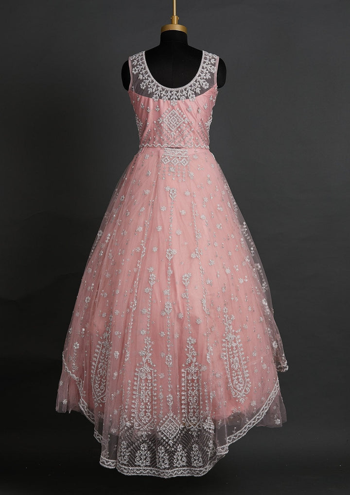 Baby Pink Glitter Net Designer Lehenga - Koskii