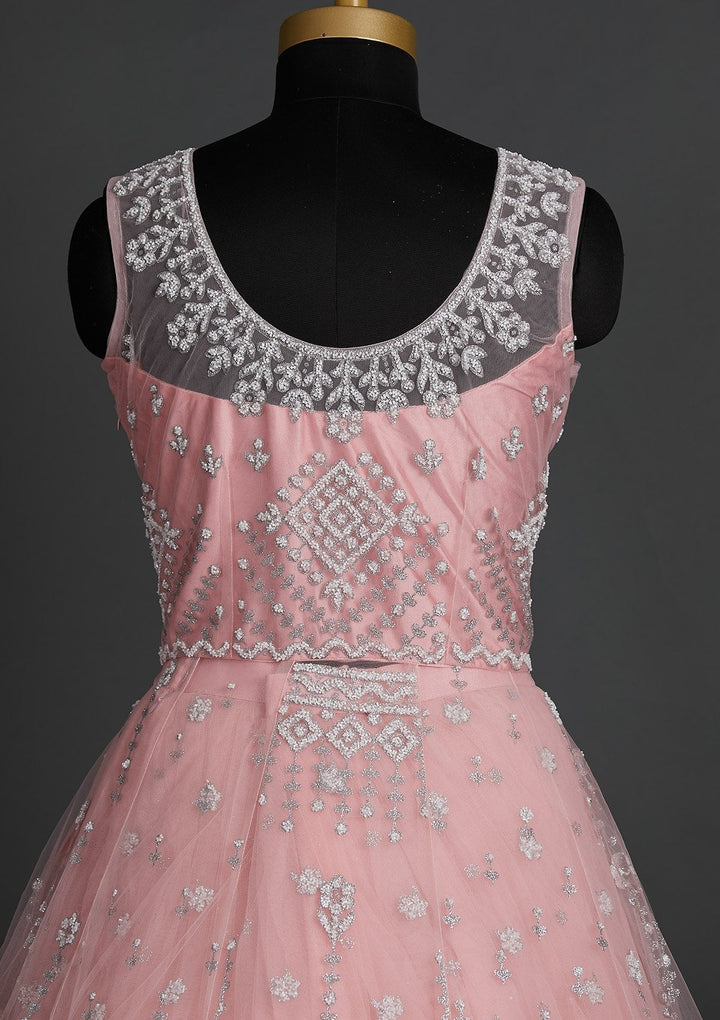 Baby Pink Glitter Net Designer Lehenga - Koskii