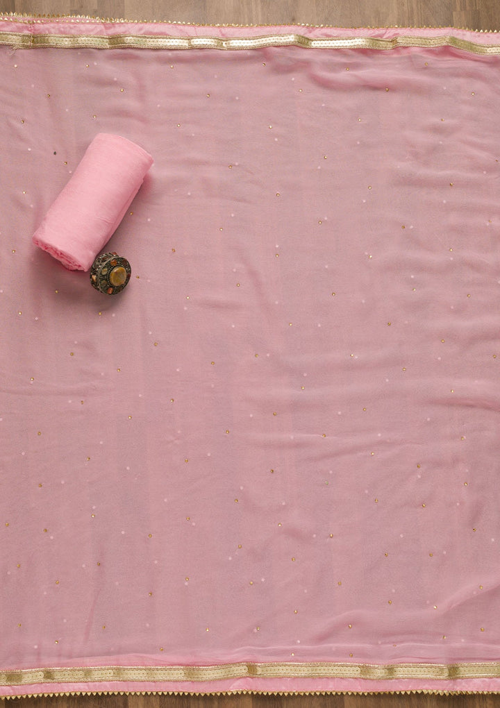 Baby Pink Gotapatti Chanderi Unstitched Salwar Suit-Koskii