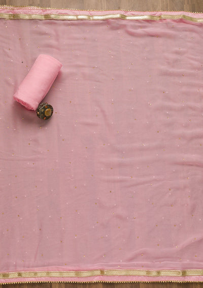 Baby Pink Gotapatti Chanderi Unstitched Salwar Suit-Koskii