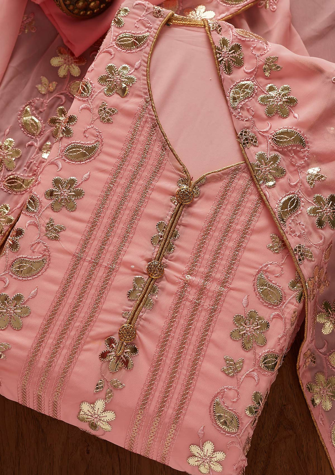 Baby Pink Gotapatti Georgette Designer Unstitched Salwar Suit - koskii