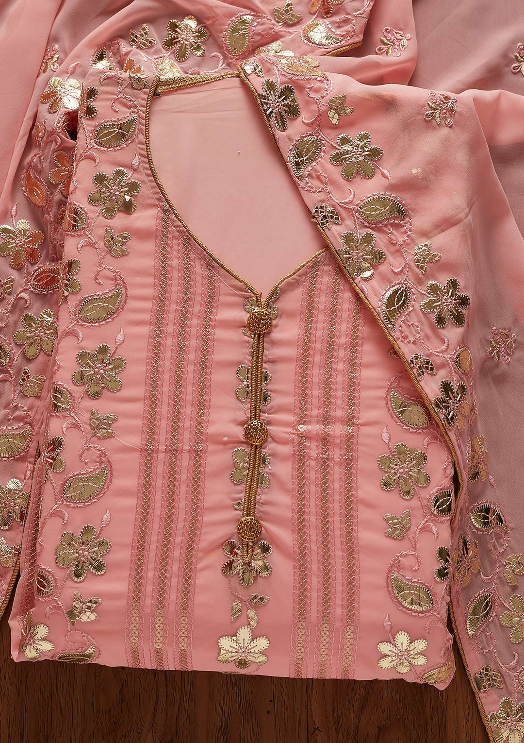Baby Pink Gotapatti Georgette Designer Unstitched Salwar Suit - koskii