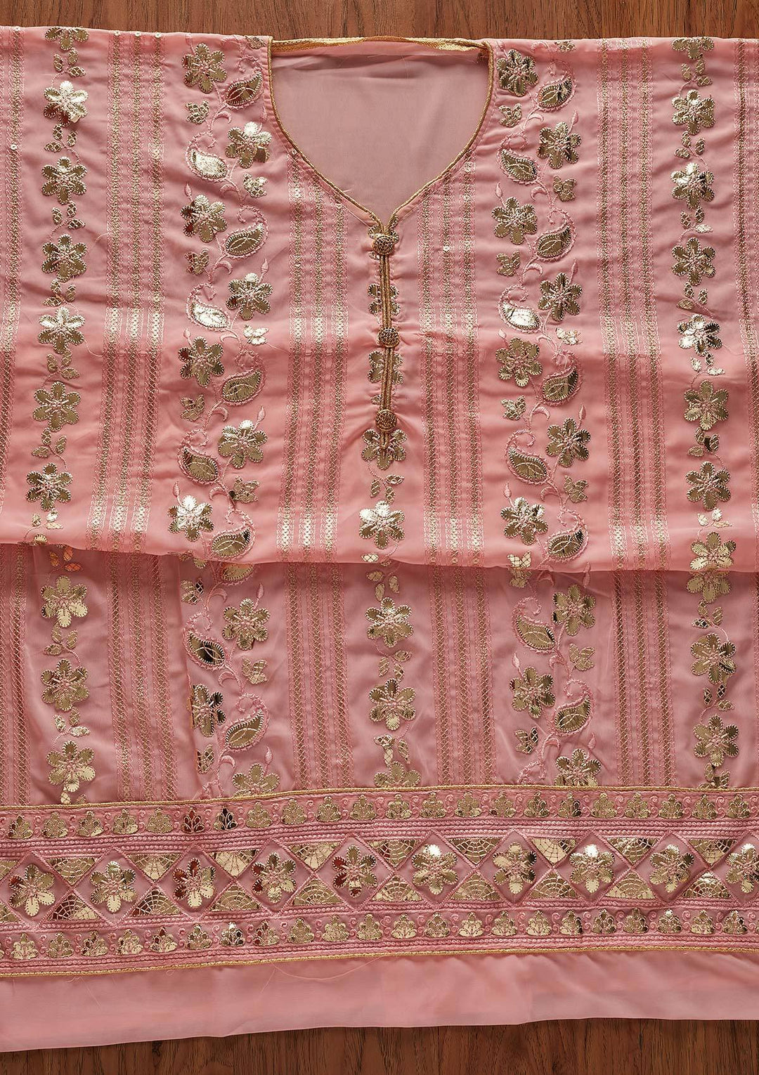 Baby Pink Gotapatti Georgette Designer Unstitched Salwar Suit - koskii