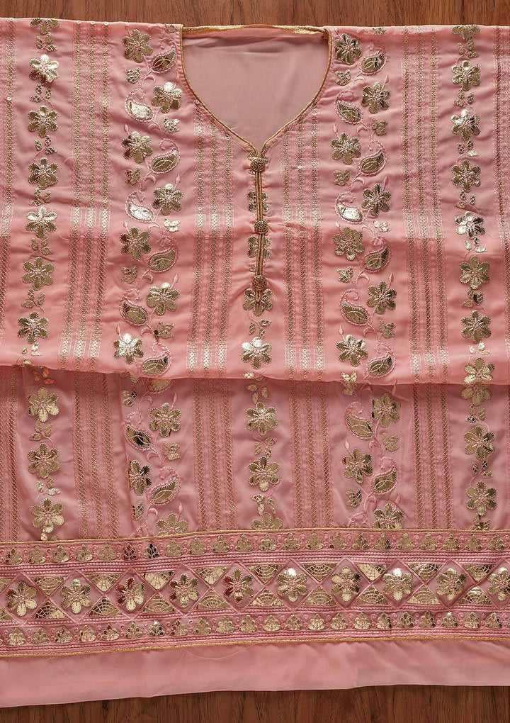 Baby Pink Gotapatti Georgette Designer Unstitched Salwar Suit - koskii