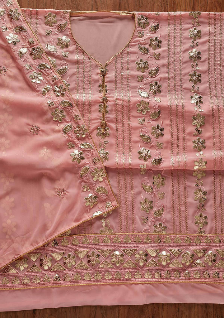 Baby Pink Gotapatti Georgette Designer Unstitched Salwar Suit - koskii