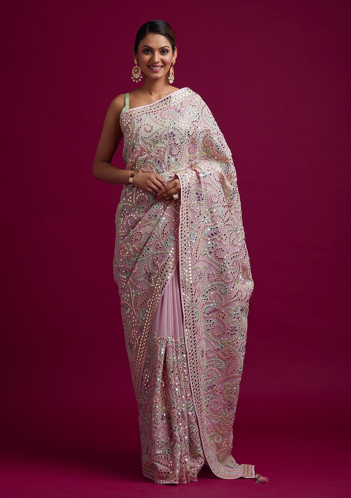 Baby Pink Gotapatti Georgette Designer Saree - koskii