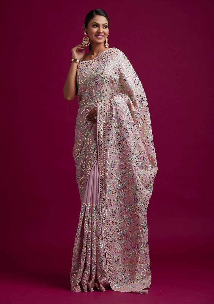 Baby Pink Gotapatti Georgette Designer Saree - koskii
