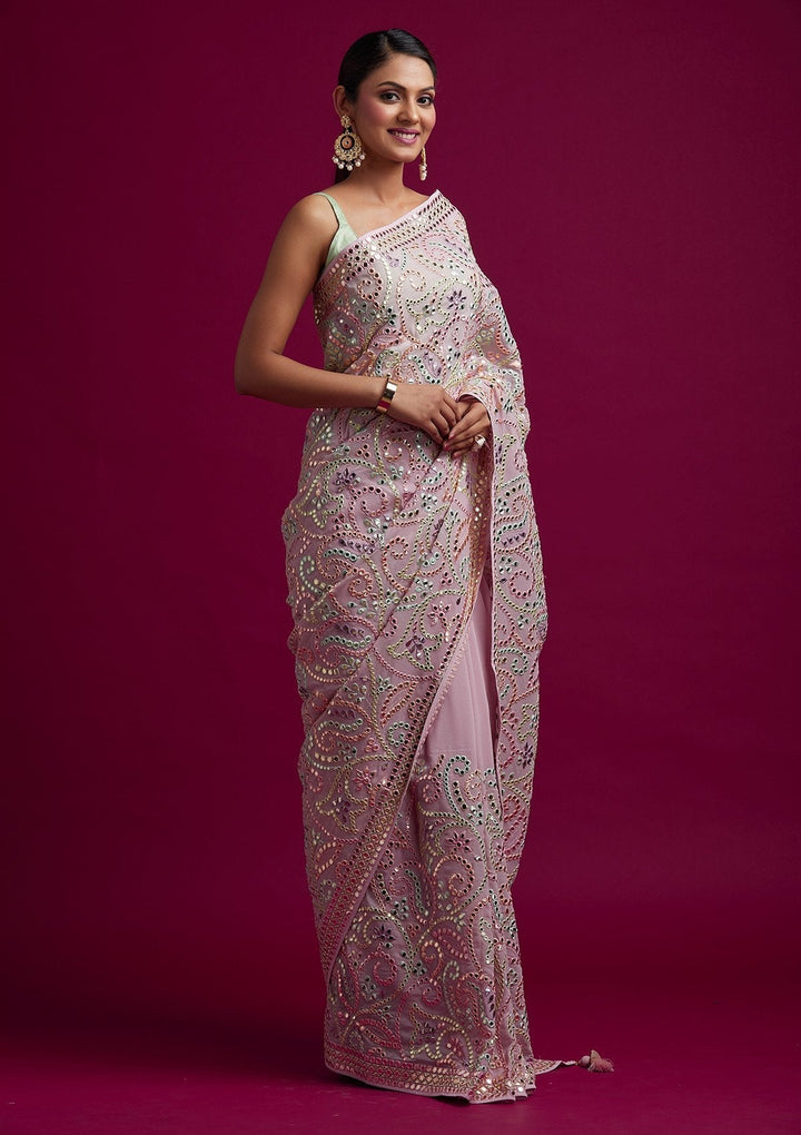 Baby Pink Gotapatti Georgette Designer Saree - koskii