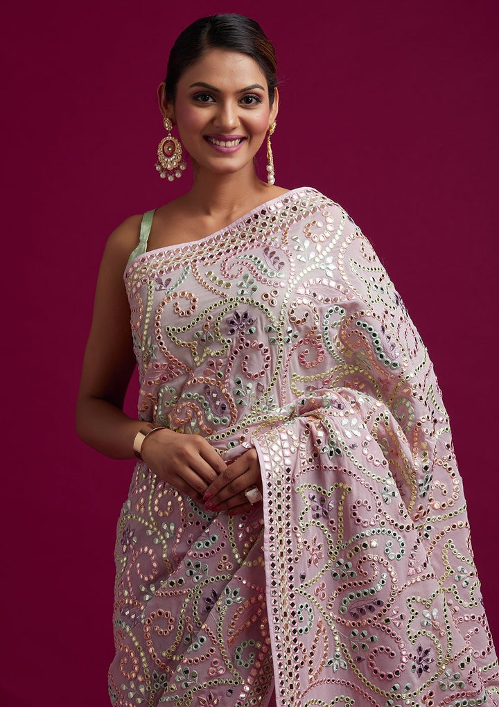 Baby Pink Gotapatti Georgette Designer Saree - koskii