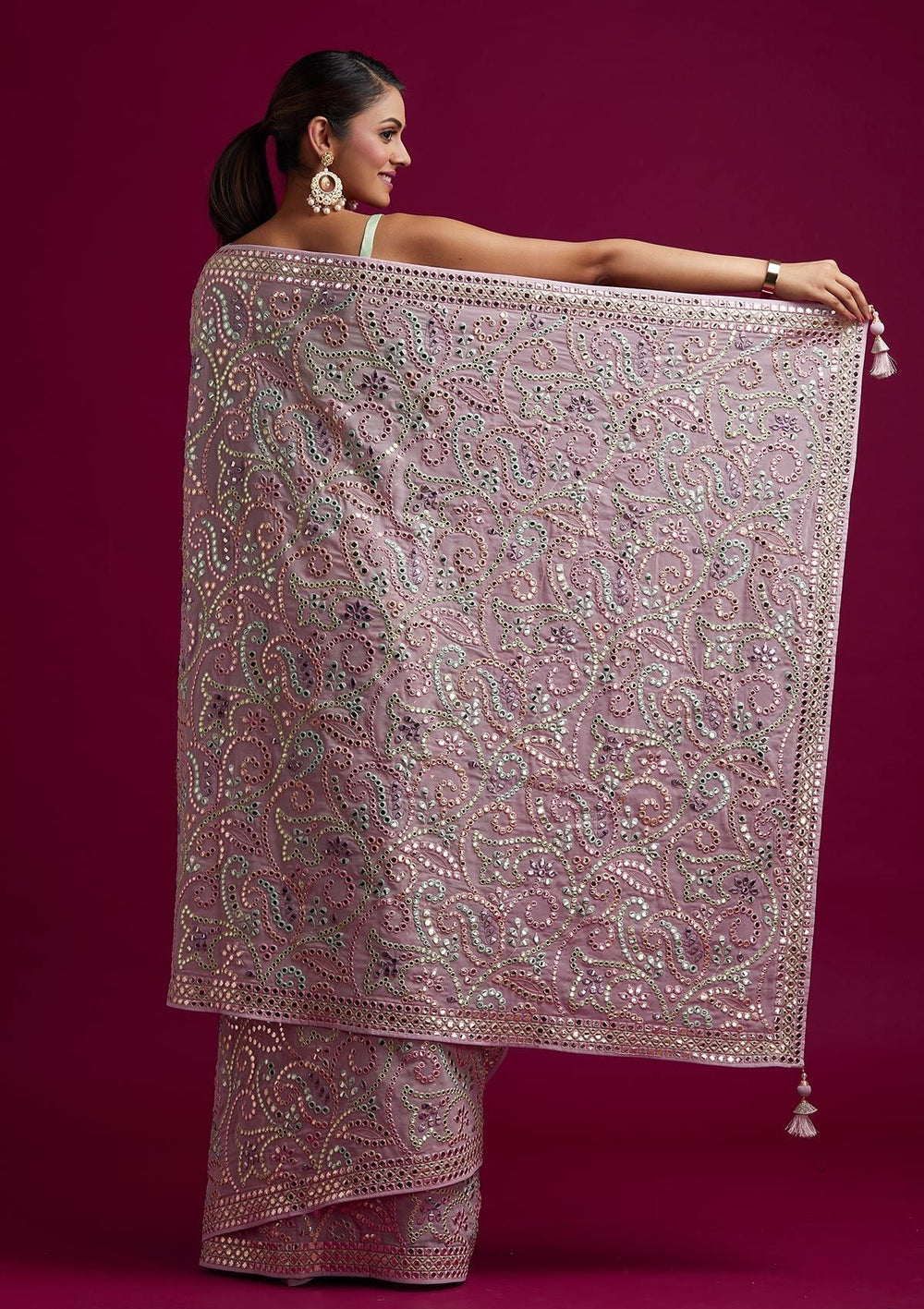Baby Pink Gotapatti Georgette Designer Saree - koskii