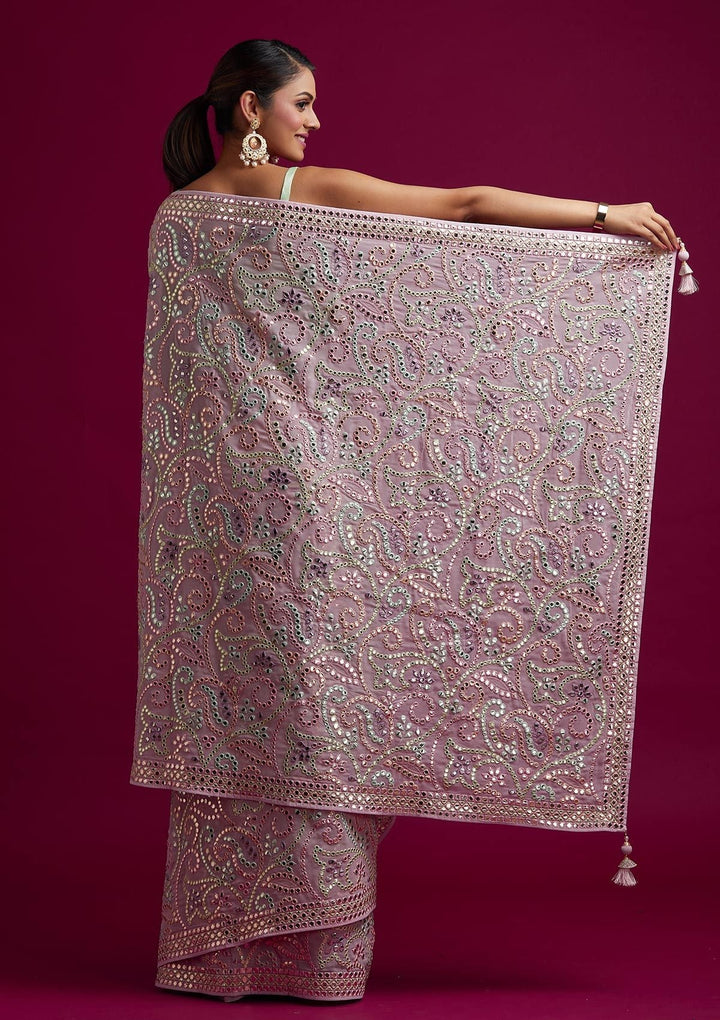 Baby Pink Gotapatti Georgette Designer Saree - koskii