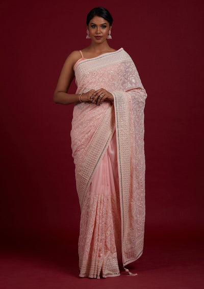 Baby Pink Gotapatti Georgette Designer Saree - Koskii