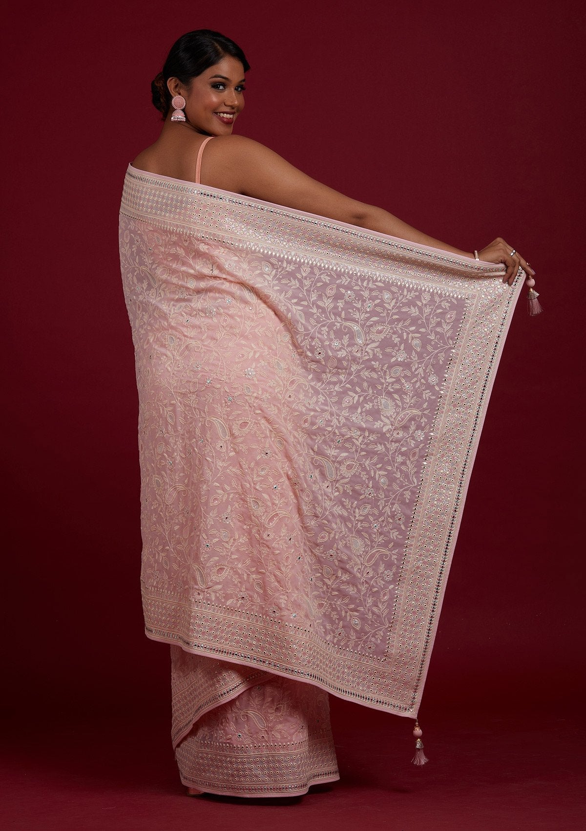 Baby Pink Gotapatti Georgette Designer Saree - Koskii
