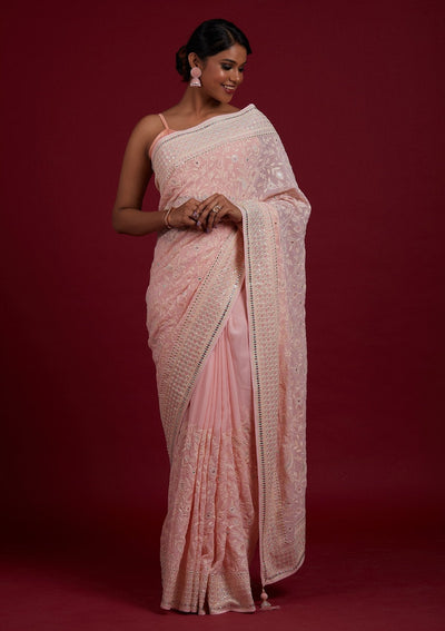 Baby Pink Gotapatti Georgette Designer Saree - Koskii