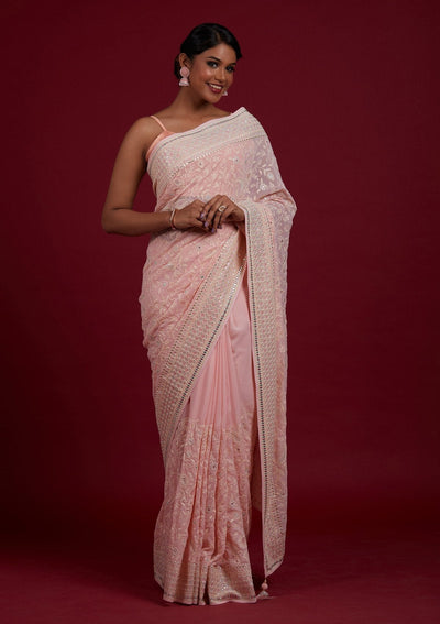 Baby Pink Gotapatti Georgette Designer Saree - Koskii