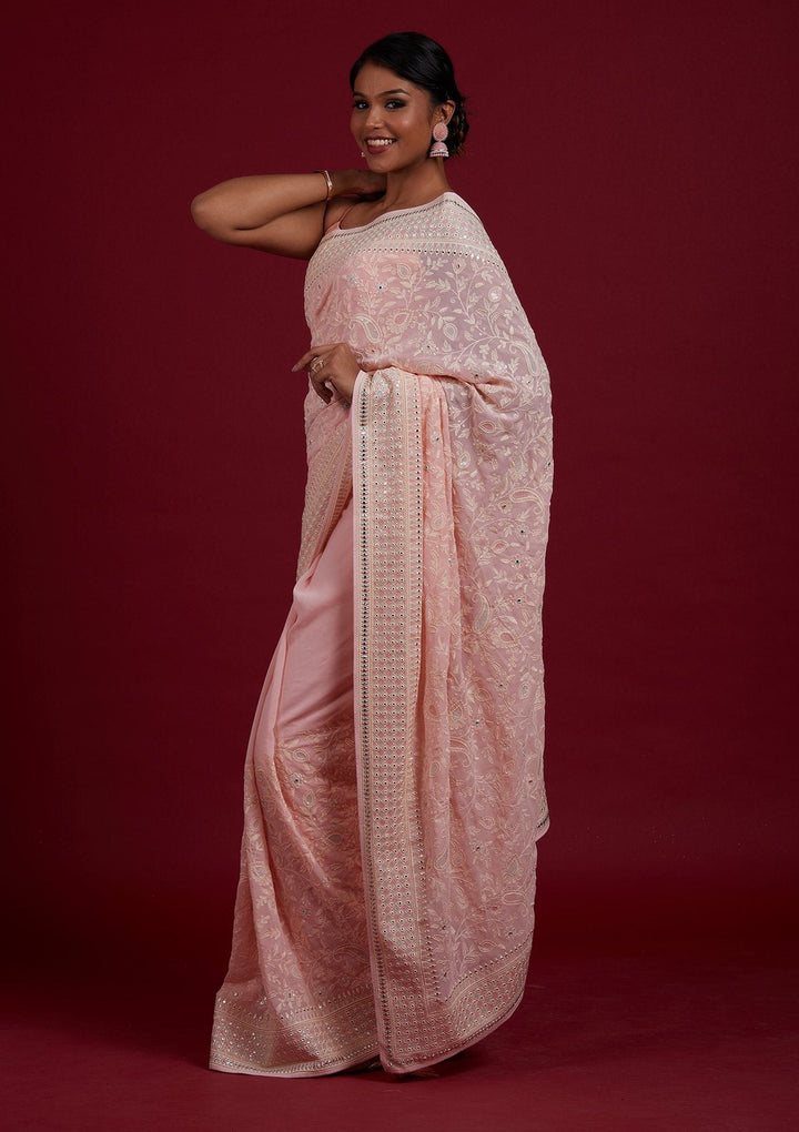 Baby Pink Gotapatti Georgette Designer Saree - Koskii