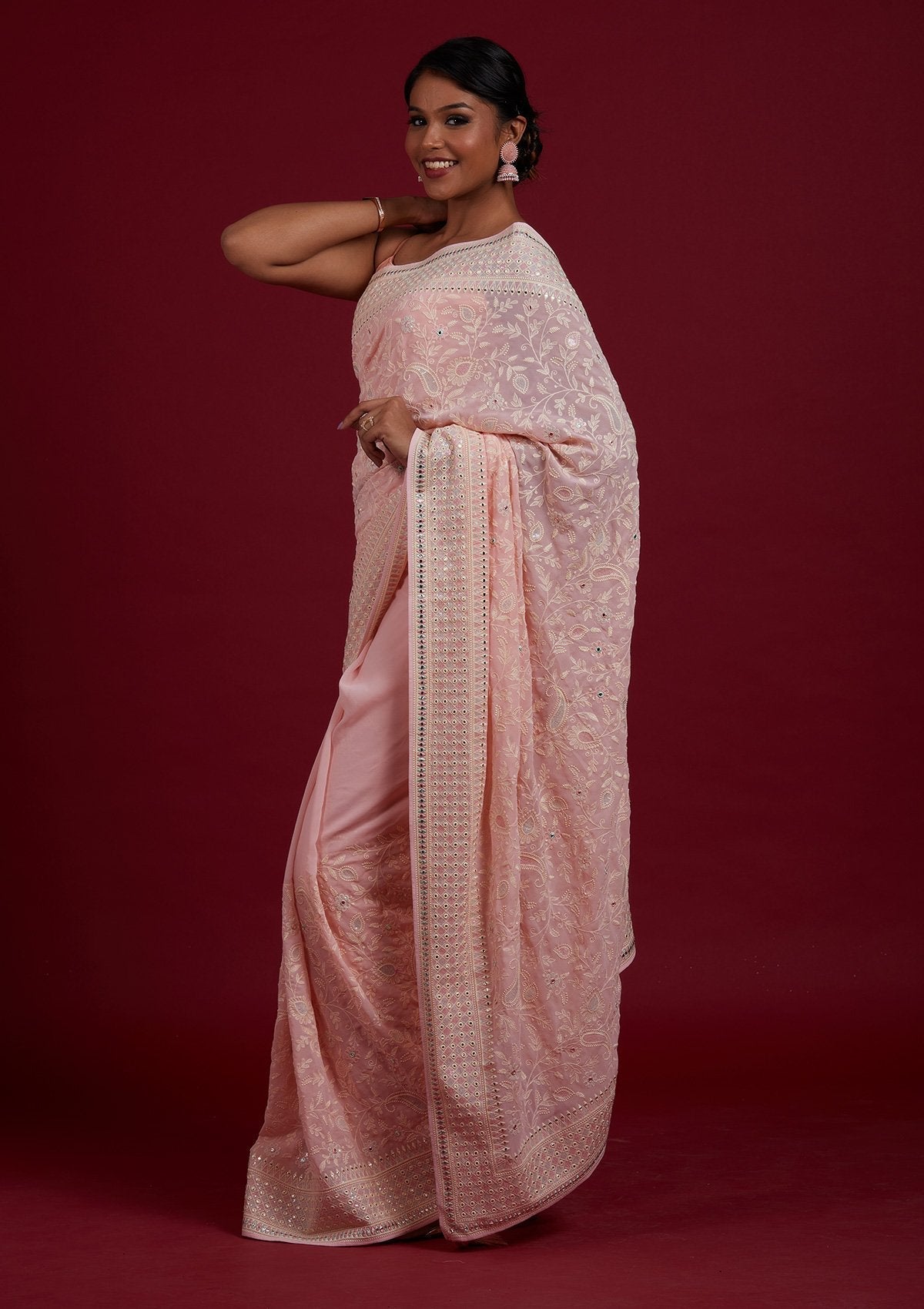 Baby Pink Gotapatti Georgette Designer Saree - Koskii